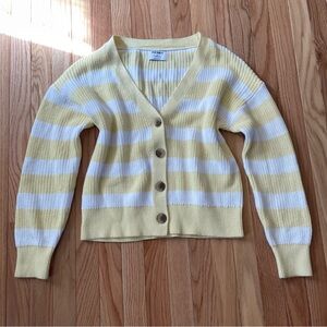 Old Navy Yellow Striped Cropped Cardigan Womens Small Cottagecore Spring Sweater